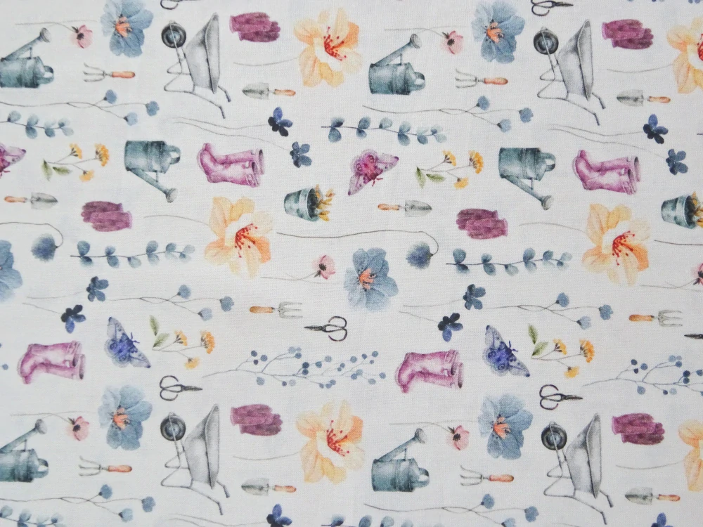 Popelín biely "záhradka" - Taliansko 