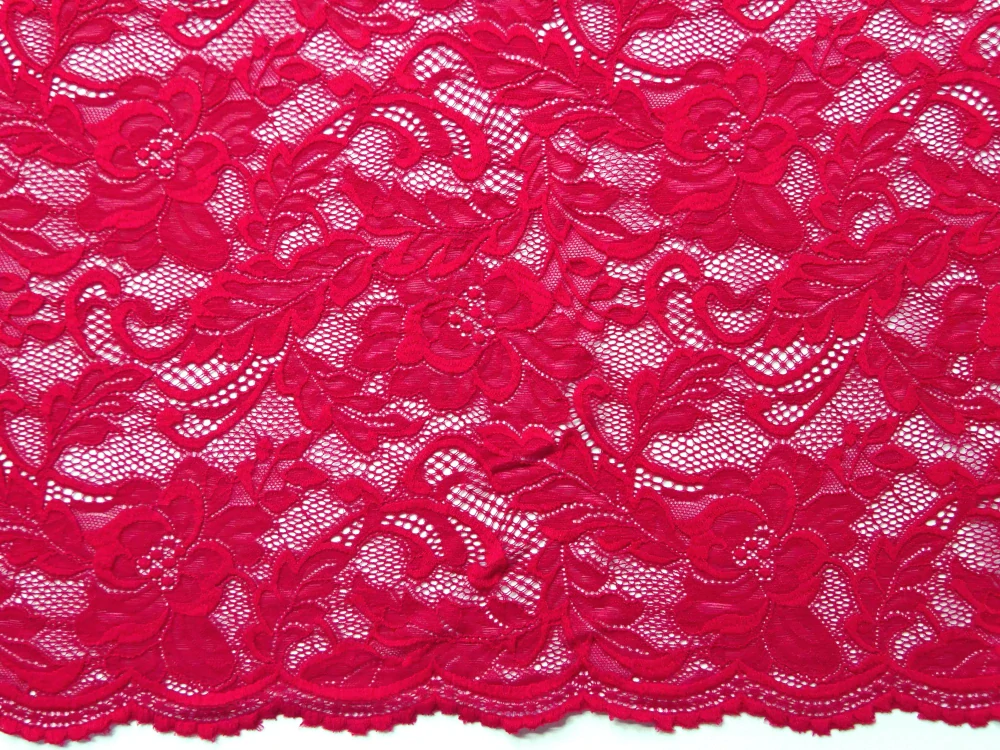 Krajka elastická červená "kvety, listy" 