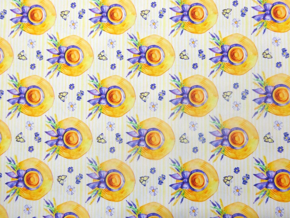 Kočíkovina bielo-žltá "klobúk s mašľou" 