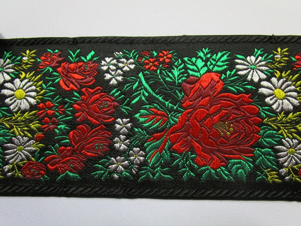 Stuha krojová čierna "kvety" - 9,9 cm 