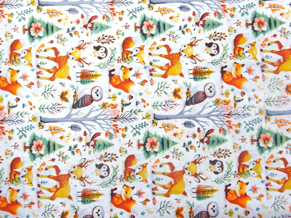 Bavlna biela "lesné zvieratká" 