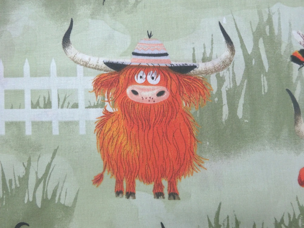 Bavlna zelená "zvieratká, plot" 