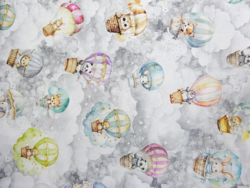 Bavlna sivá "zvieratká v balóne" - Amerika 