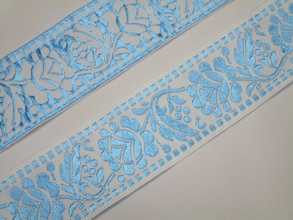 Stuha krojová biela "modrý vzor" - 4 cm 