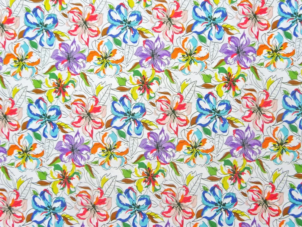 Popelín biely "farebné kvety" 