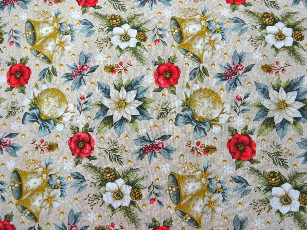 Poťahovka prírodná "vianočná ruža, zvončeky" 