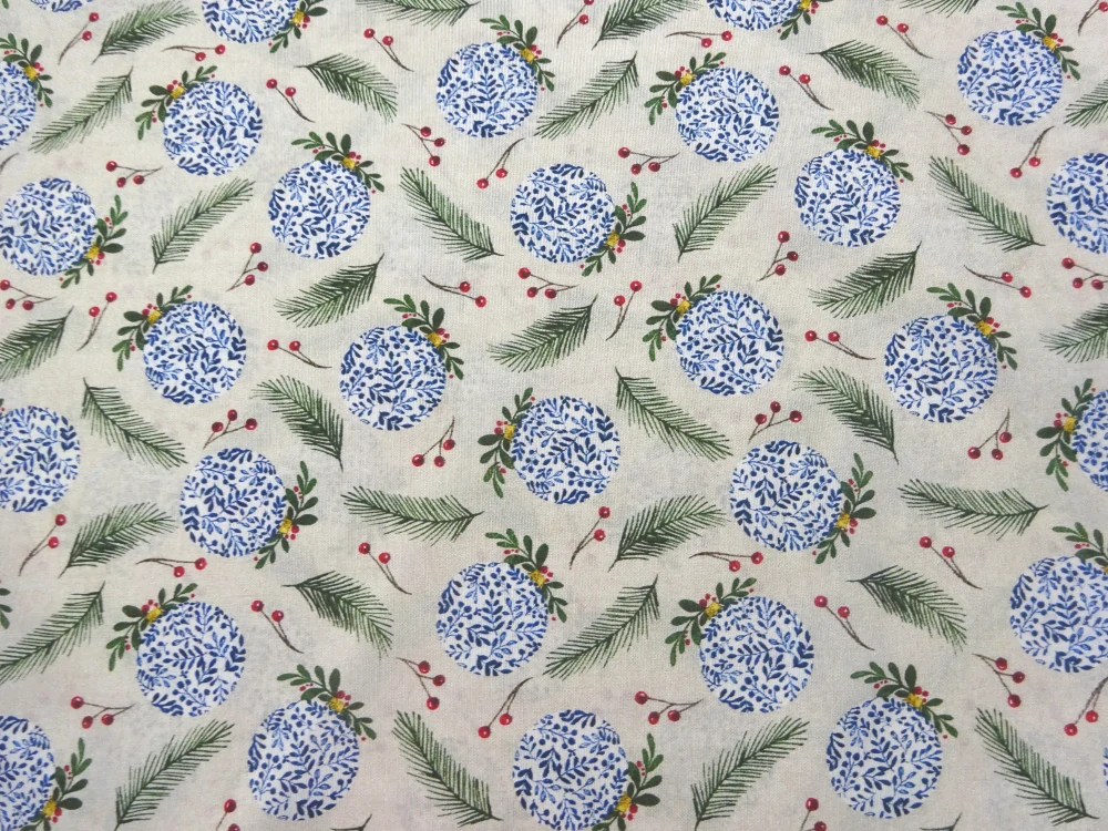 Poťahovka prírodná "bielo-modrá vianočná guľa" 