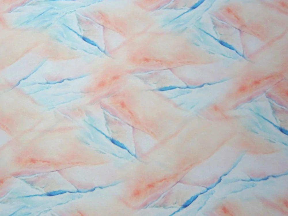 Hodváb marhuľovo-modrý "abstraktný vzor" 