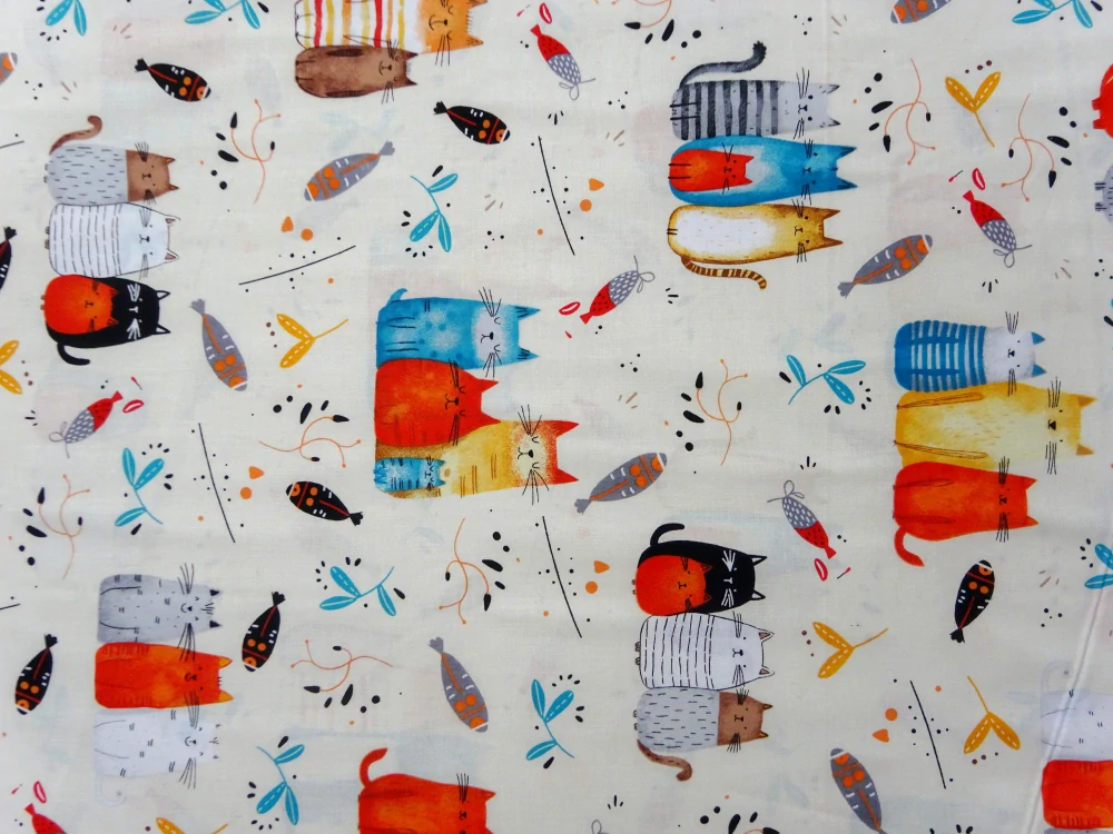 Bavlna maslová "mačičky, ryby, srdiečka"