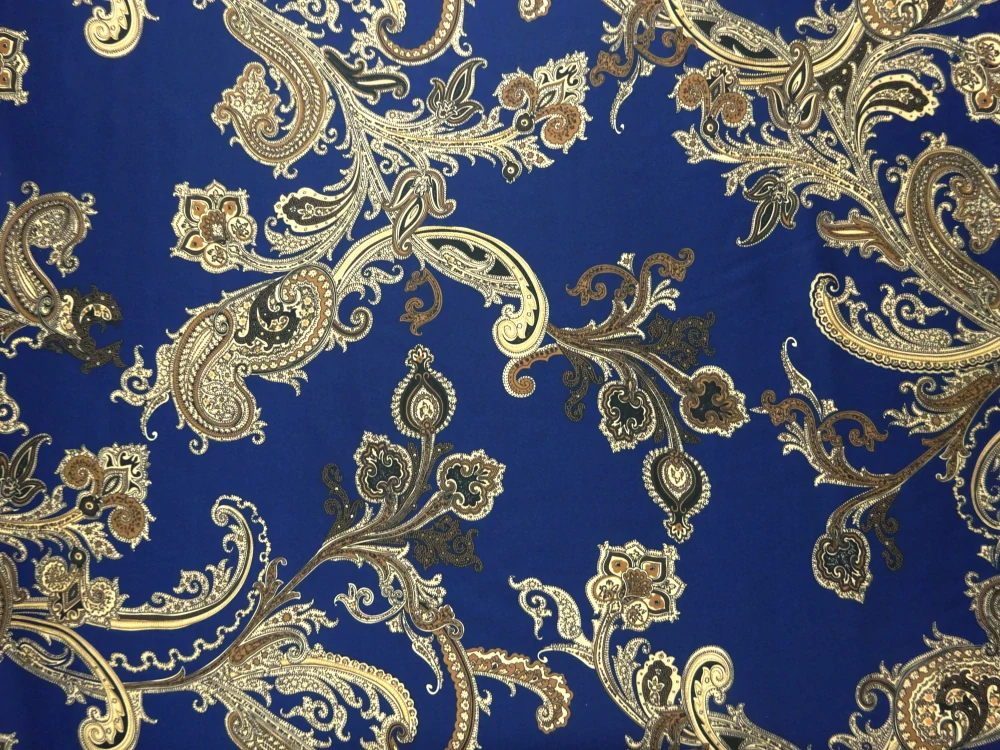 Hodváb tmavomodrý "béžovo-hnedý kašmírový vzor" 