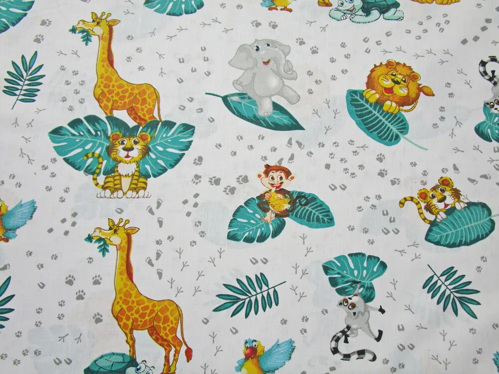 Bavlna biela "zvieratká, listy" 