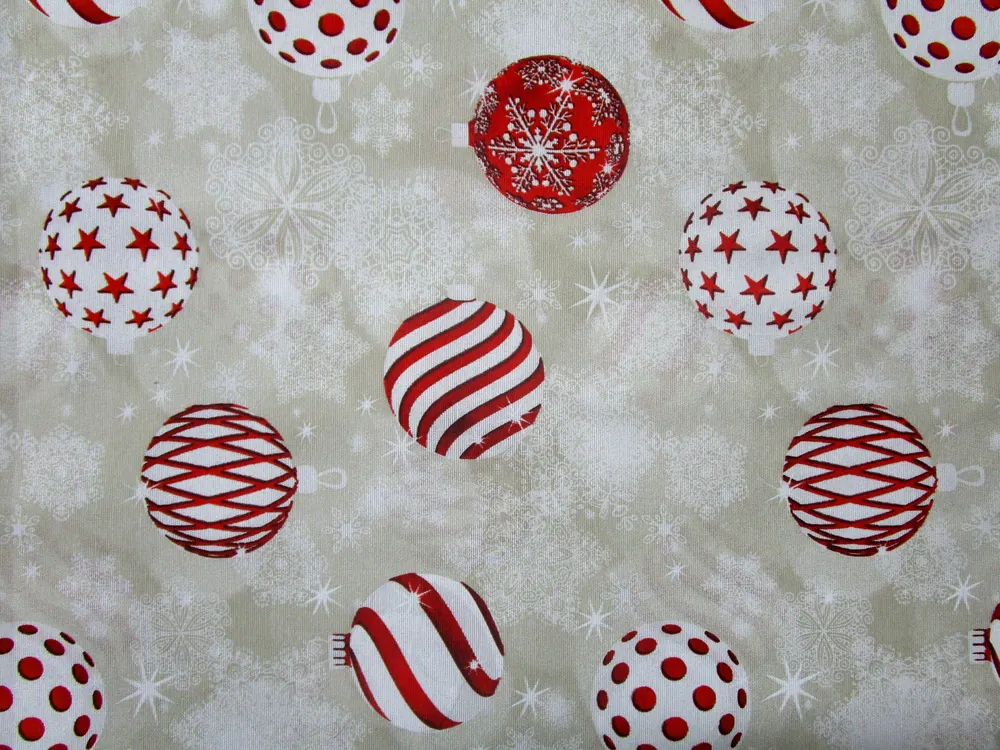 Poťahovka béžová "bielo-červená vianočná guľa"