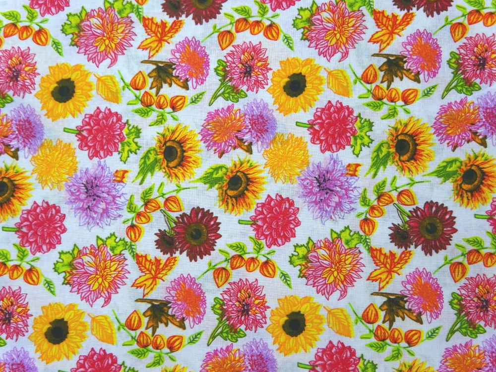 Bavlna biela "farebné kvety" 