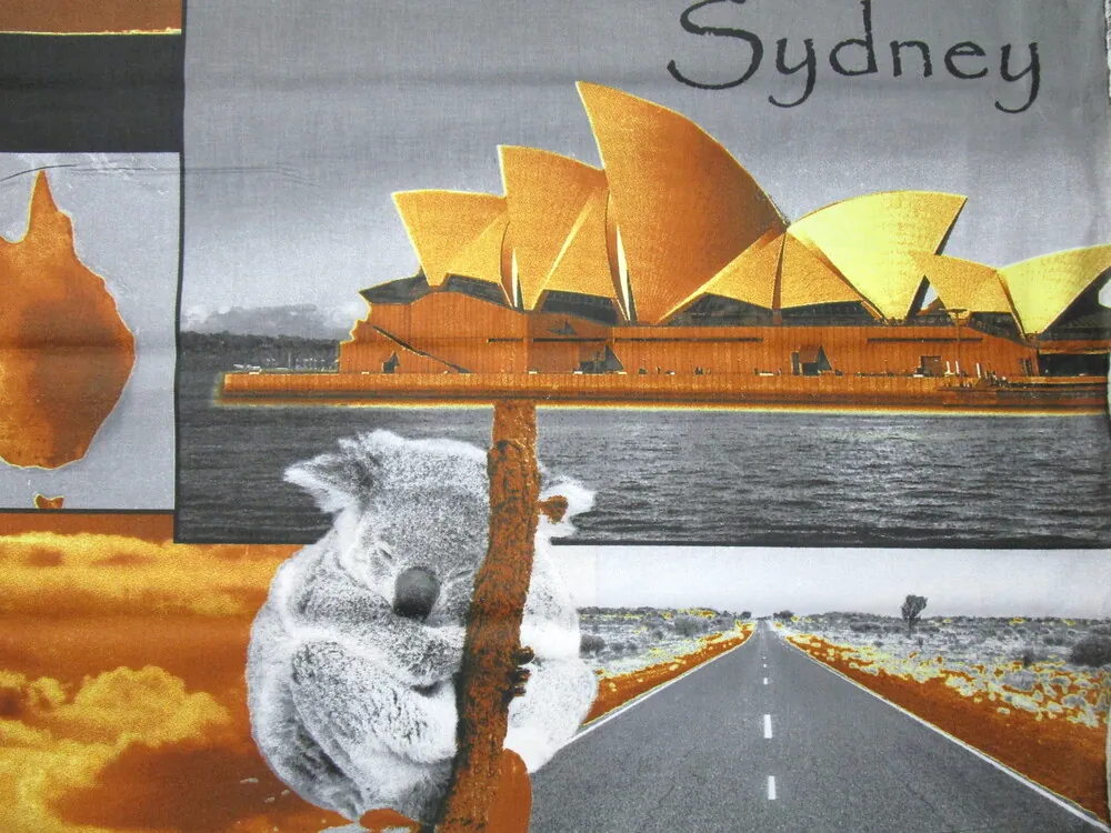 Bavlna hnedo-sivá "Sydney, Australia"