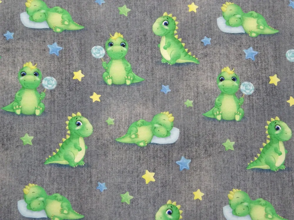 Úplet sivý denim "dinosaurus, hviezdička" - počesaný