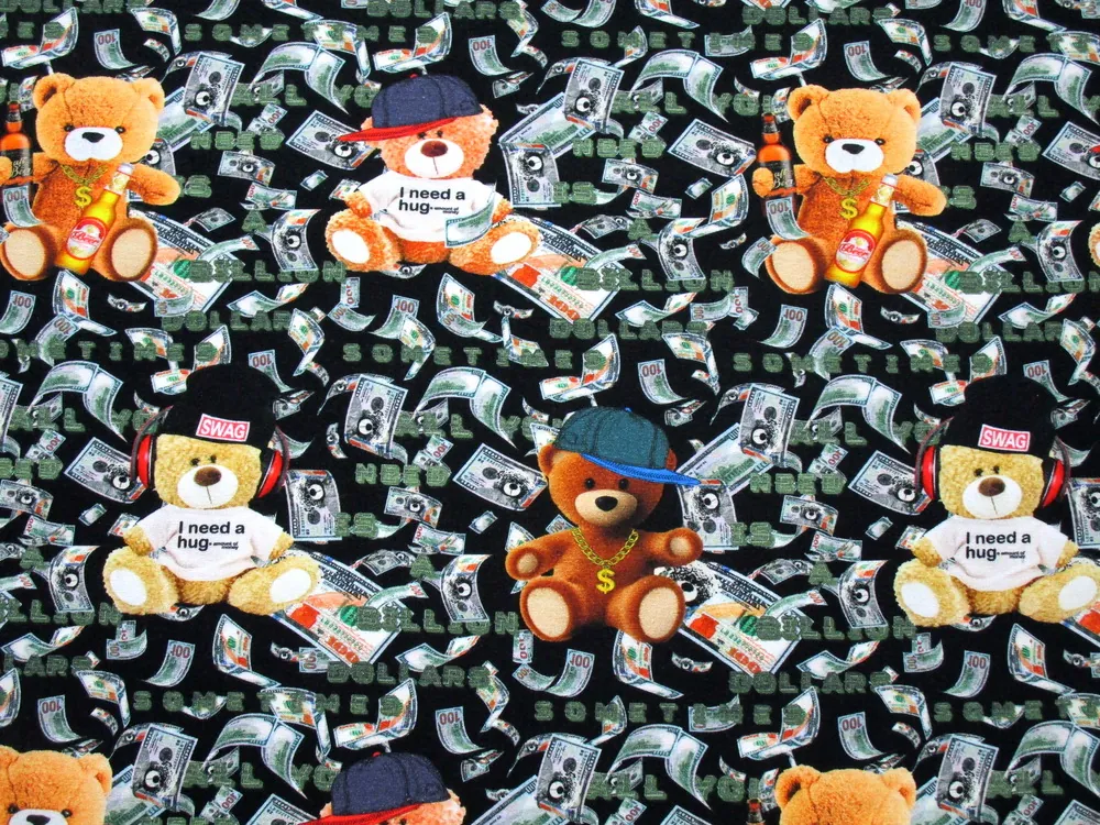 Teplákovina čierna "macko, peniaze"