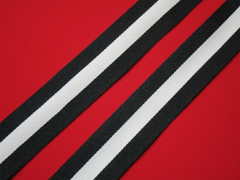 Stuha rypsová čierna "biely pruh" 