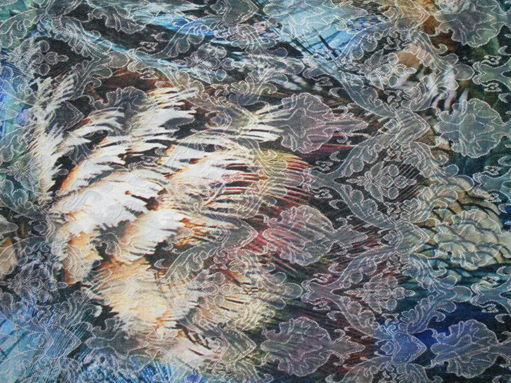 Žakard pomarančovo-modrý "abstraktný vzor"