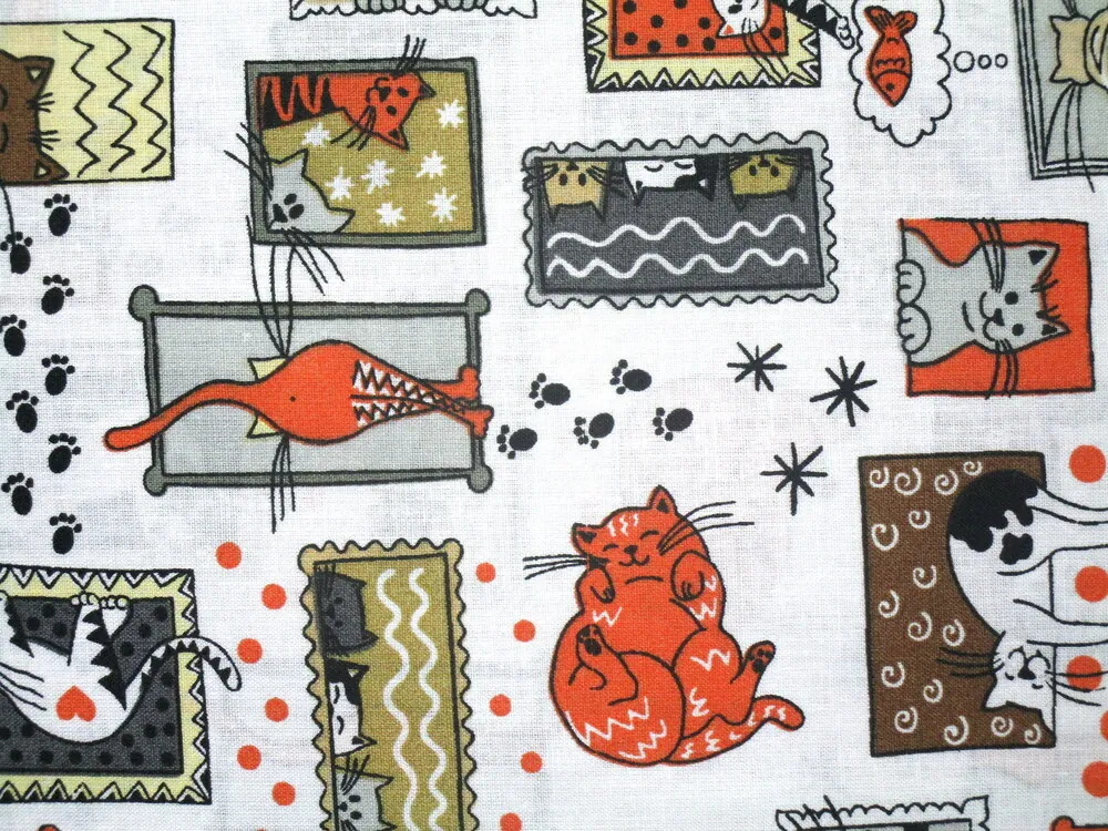 Bavlna biela "mačičky v rámčekoch" 