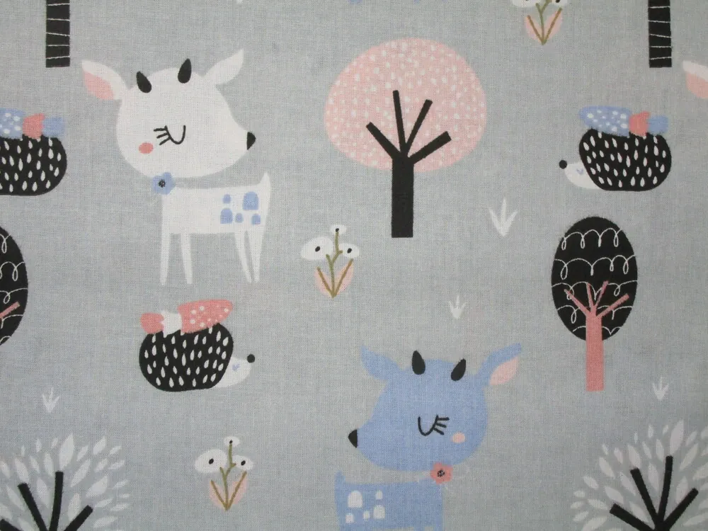Bavlna sivá "zvieratká, stromy"