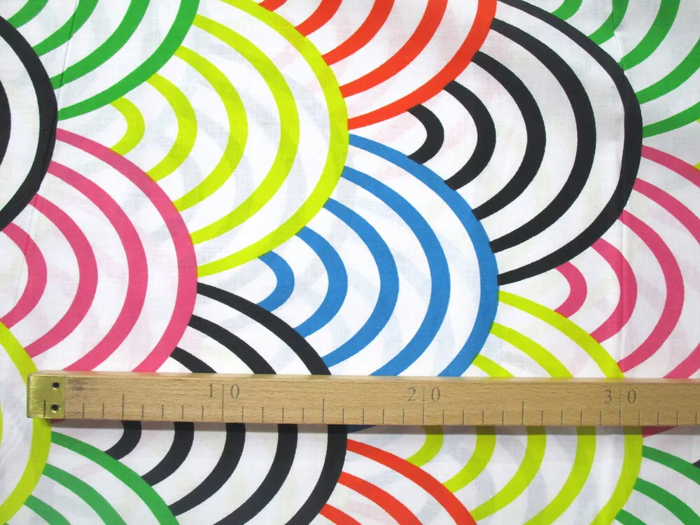 Bavlna biela "farebné polkruhy"