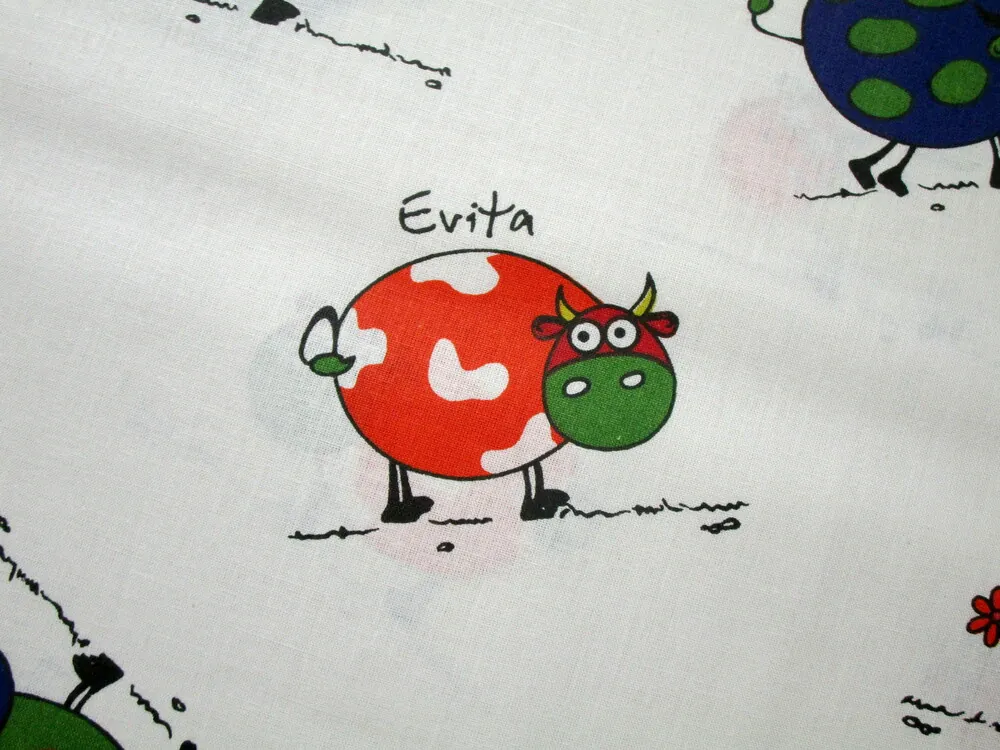 Bavlna smotanová "kravičky s menami"