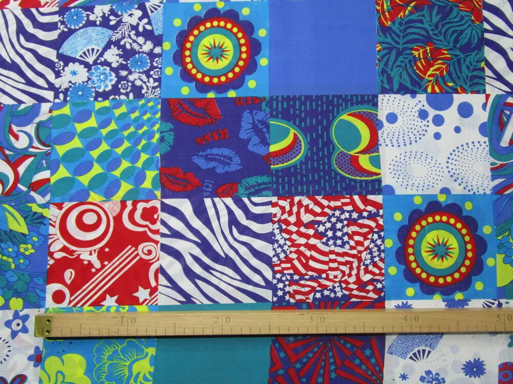 Bavlna bielo - modrá "patchwork"