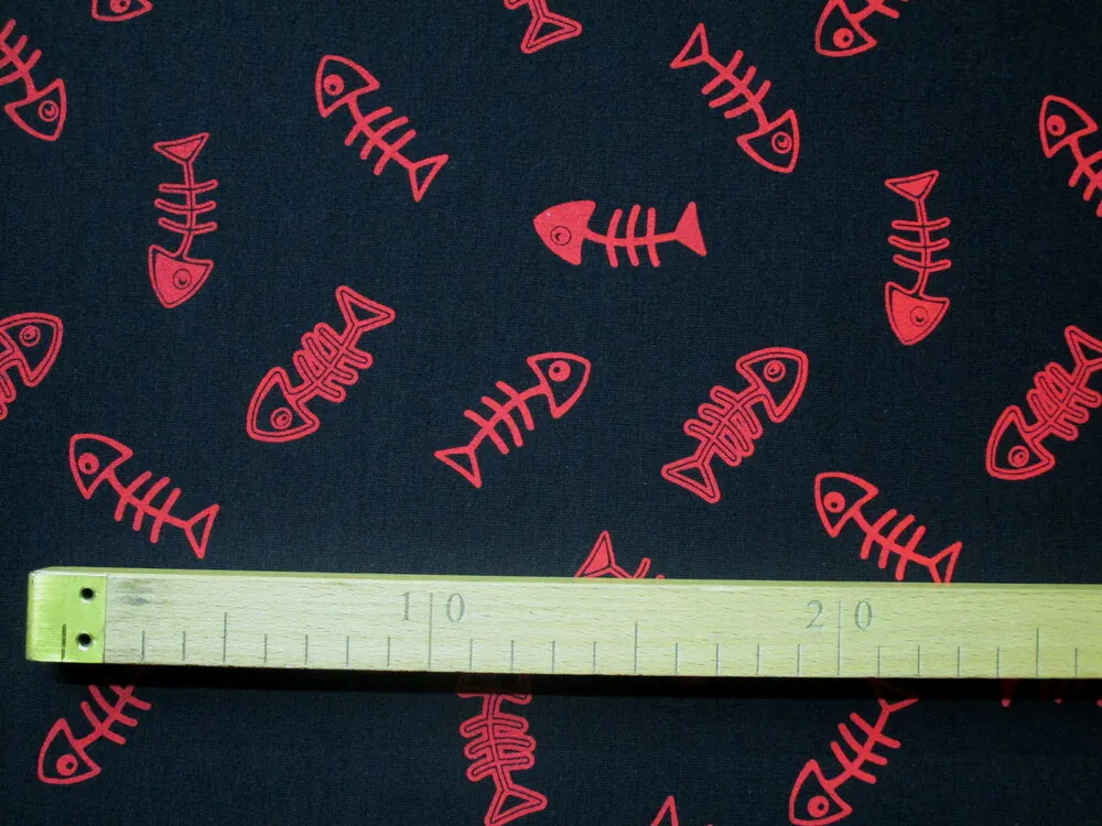 Teplákovina čierna "červené ryby"