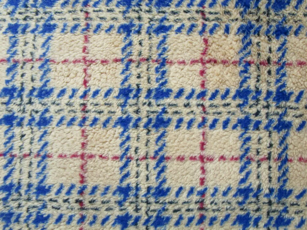 Kabátovina béžová "vínovo-modré káro"