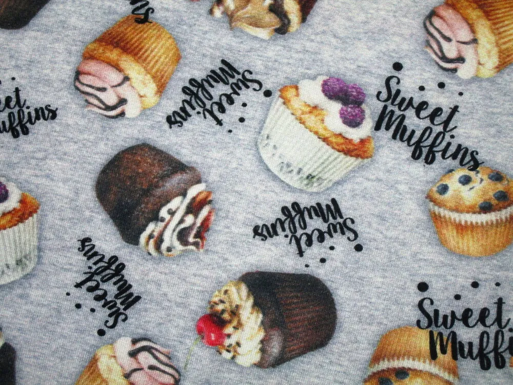 Úplet sivý melír "sweet muffins" - digitálna tlač