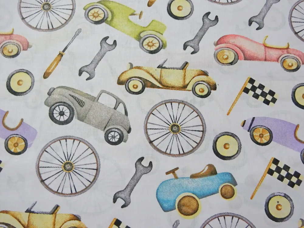 Bavlna biela "autá, náradie" 