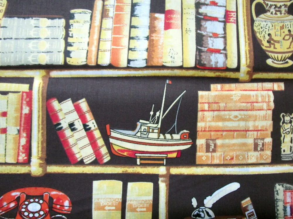 Bavlna tmavohnedá "telefón a knihy"