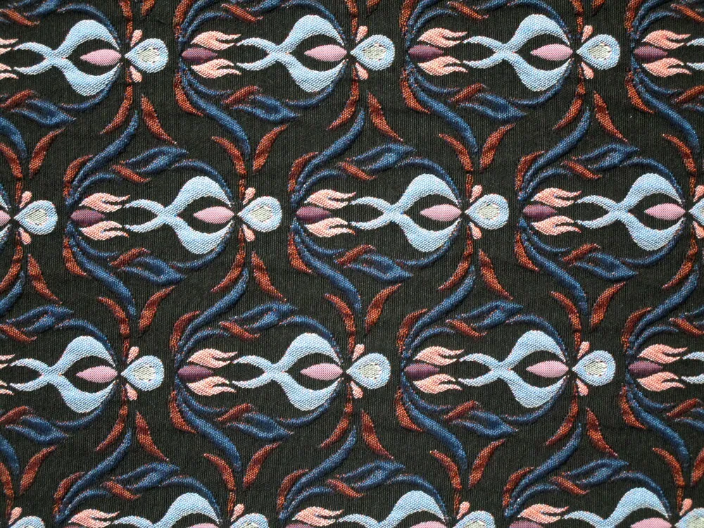 Žakard čierny "hnedo-modrý ornament"