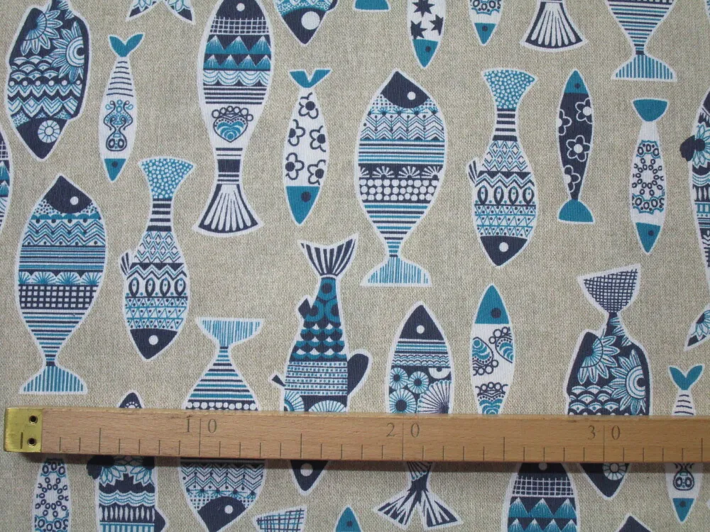 Poťahovka prírodná "bielo-modré ryby" 