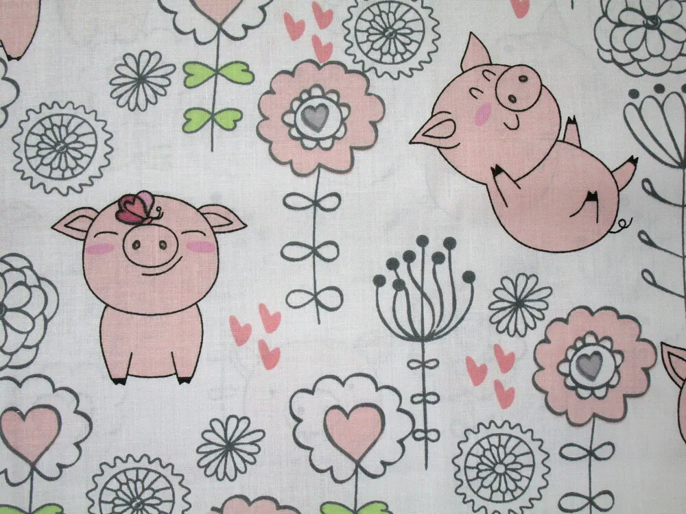 Bavlna biela "prasiatka, kvety" 