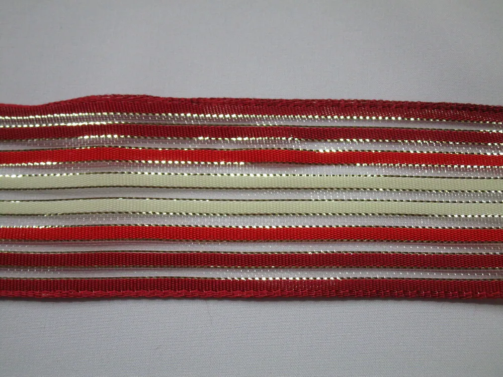 Stuha dekoračná s drôtikom "maslovo-červeno-vínová"