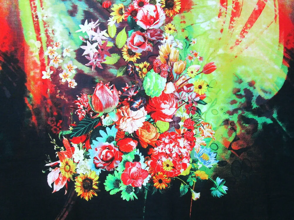 Šatovka zeleno-červeno-čierna "kvety" - bordúra jednostranná