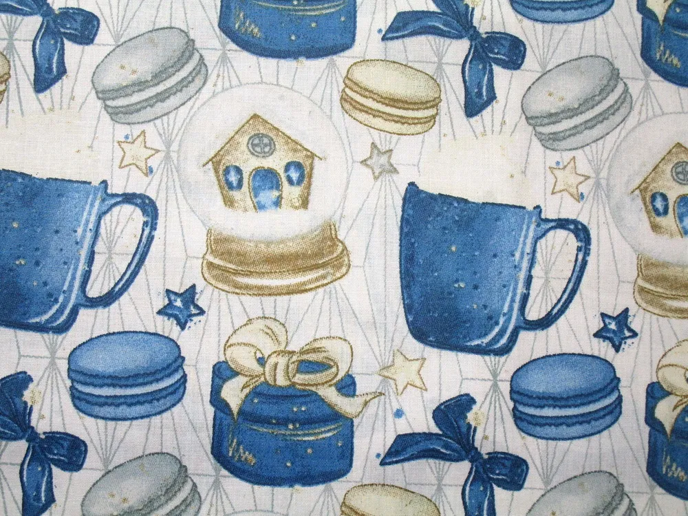 Bavlna biela "makrónky, šálka, mašlička"