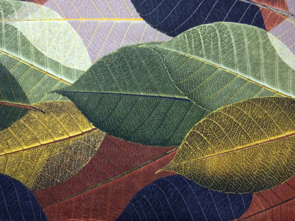 Poťahovka žlto-zeleno-hnedá "listy" - zamatový povrch