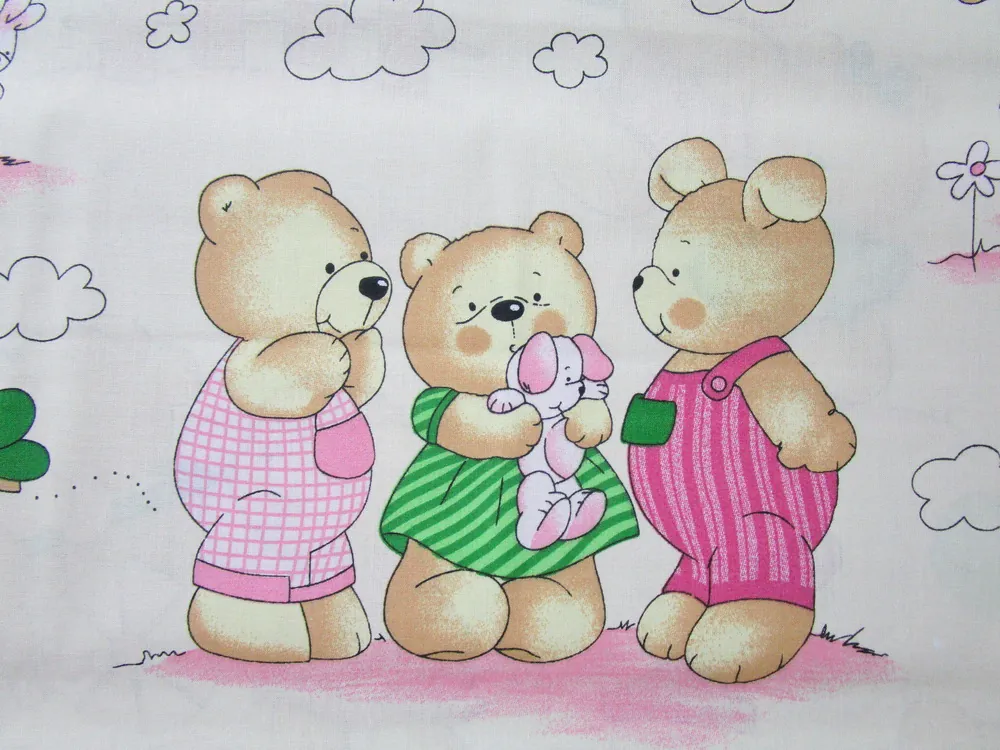 Bavlna maslovo-ružová "medvedík s balónom"