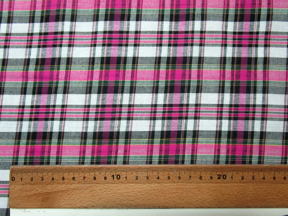 Košelovina biela "cyklaménovo-zeleno-čierne káro"