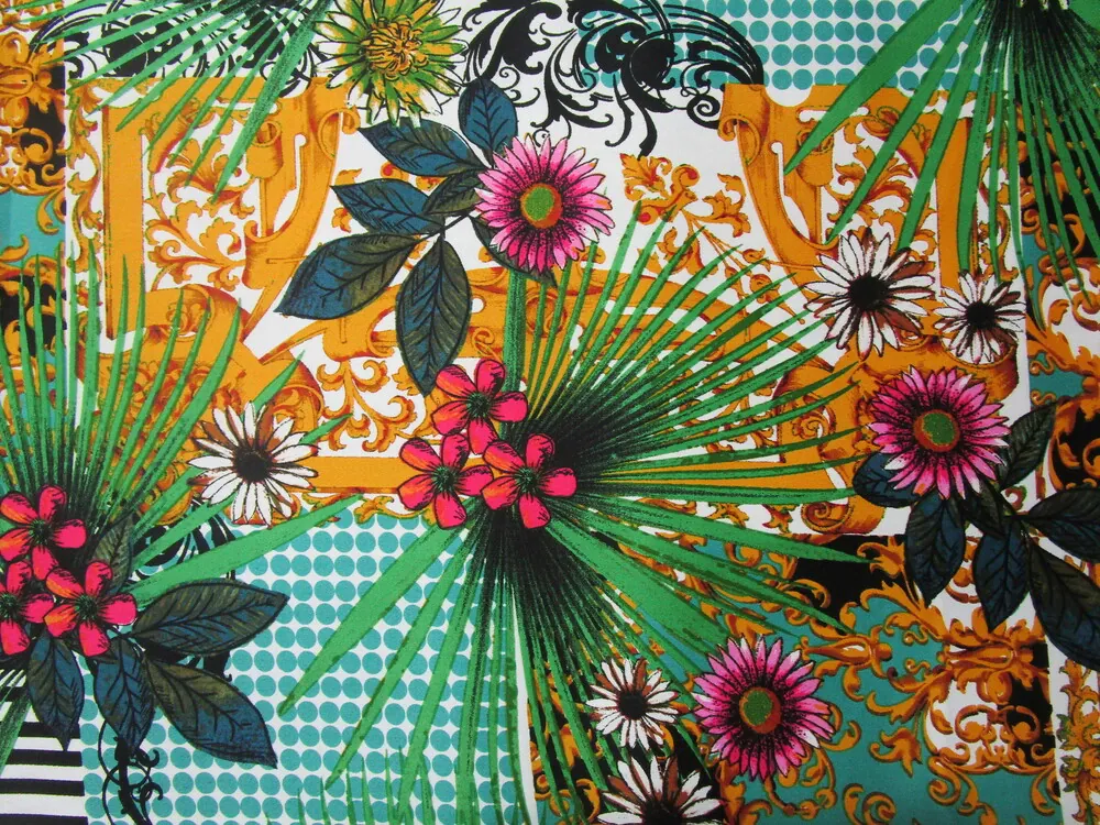 Satén bavlnený elastický "ružový kvet" - matný