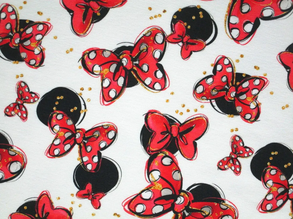 Teplákovina smotanová "Minie s červenou mašličkou" 