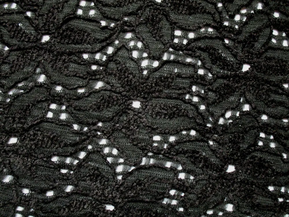 Krajka elastická čierna "plastické kvety"