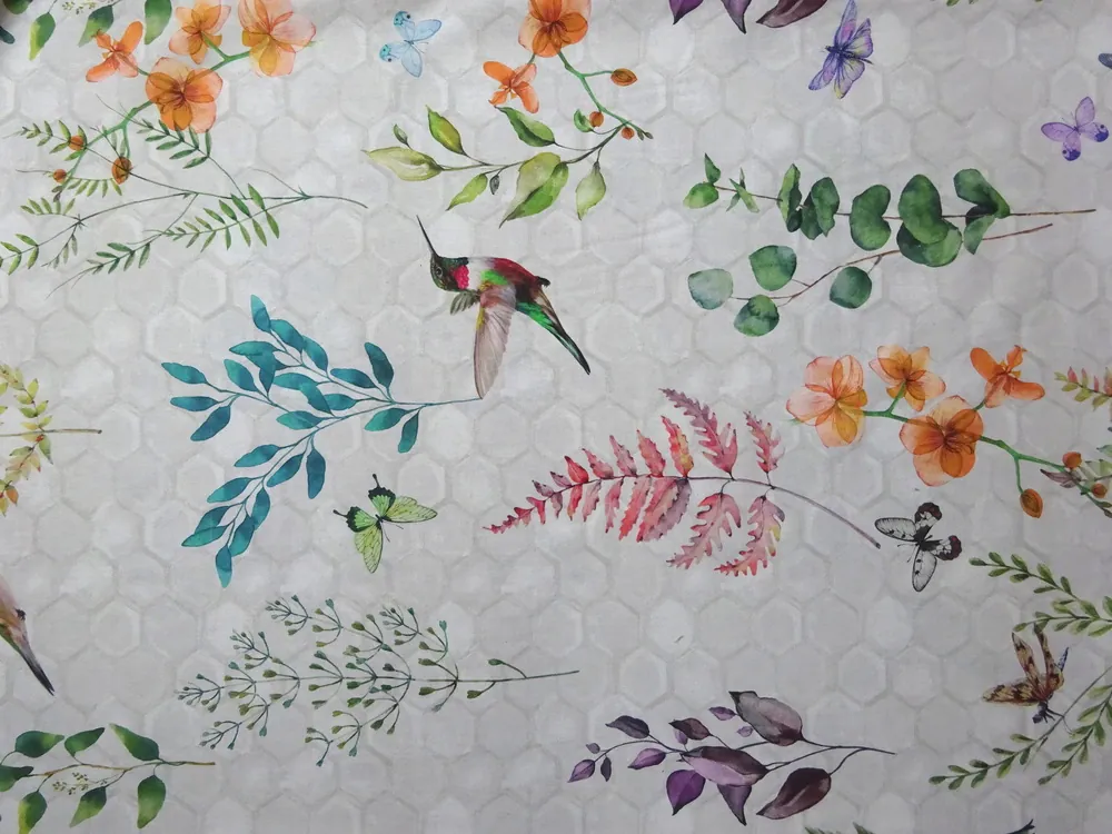 Poťahovka sivá "vtáčik, motýľ, listy" 