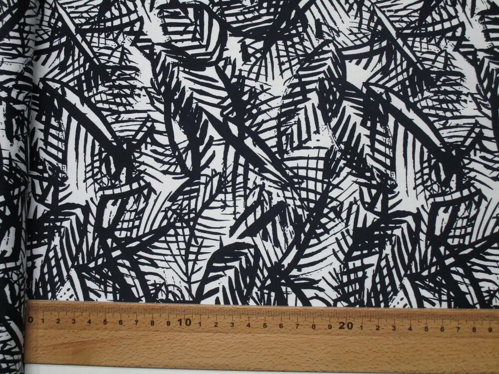 Bavlnený satén maslový "tmavomodré listy"