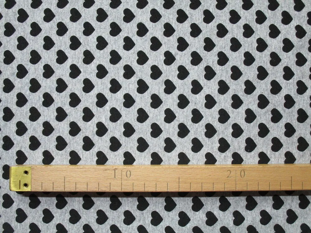 Teplákovina sivý melír "čierne srdiečka" - zbytok