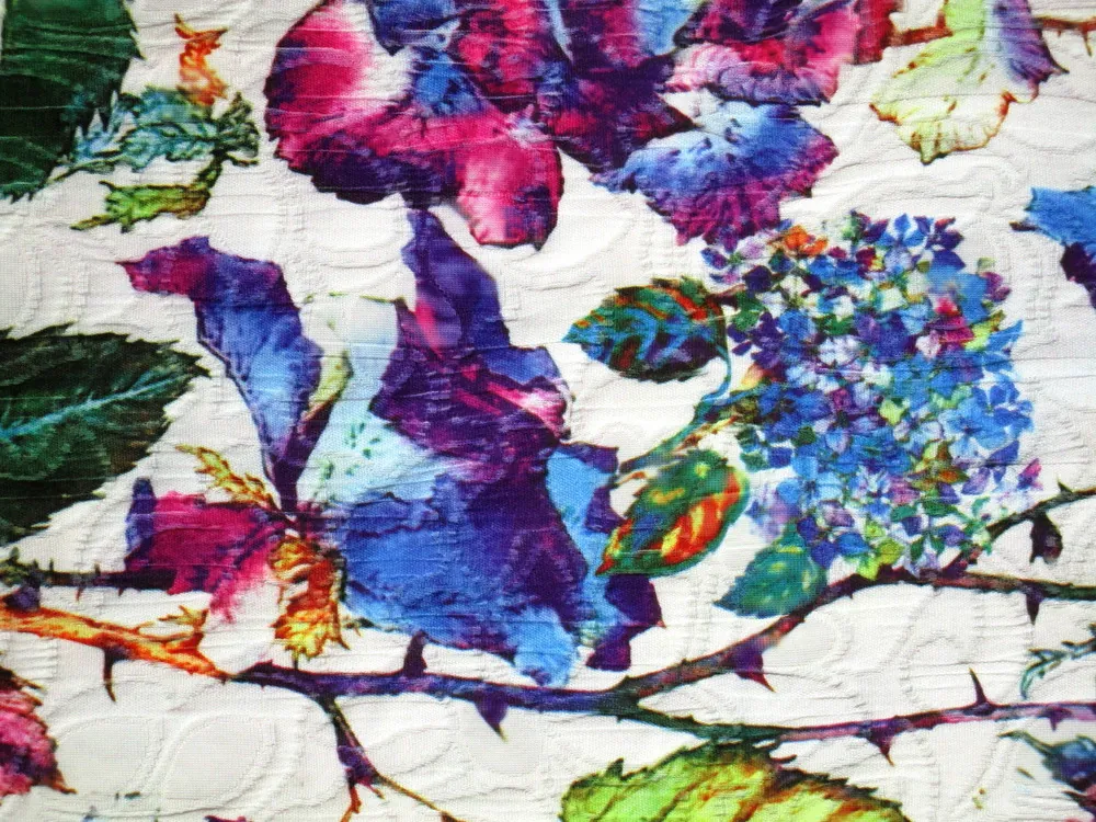 Žakard maslový "farebné kvety a listy"