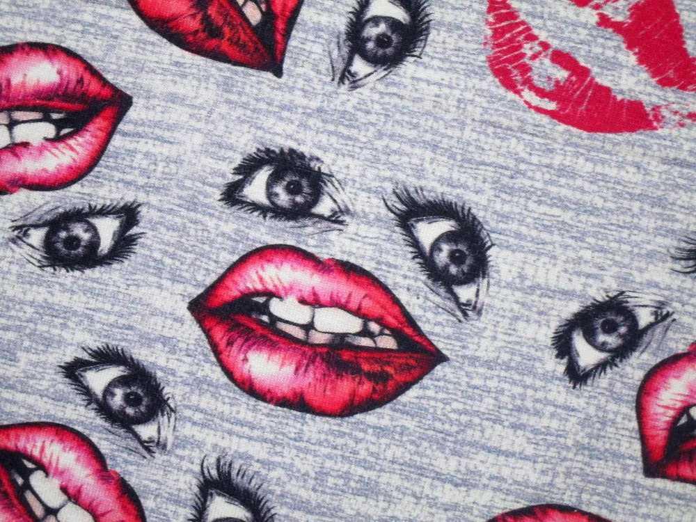 Úplet bielo-sivo-fialový "pery, oči" 