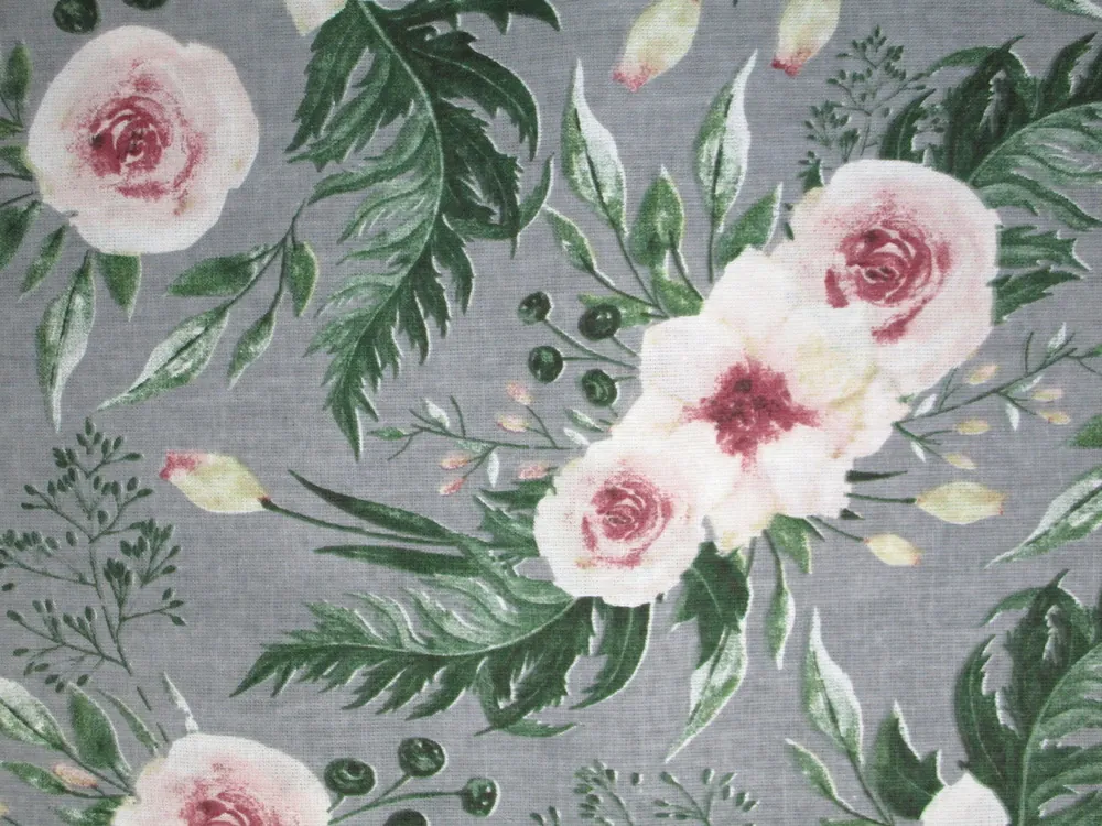 Bavlna sivá "maslovo-púdrové kvety"